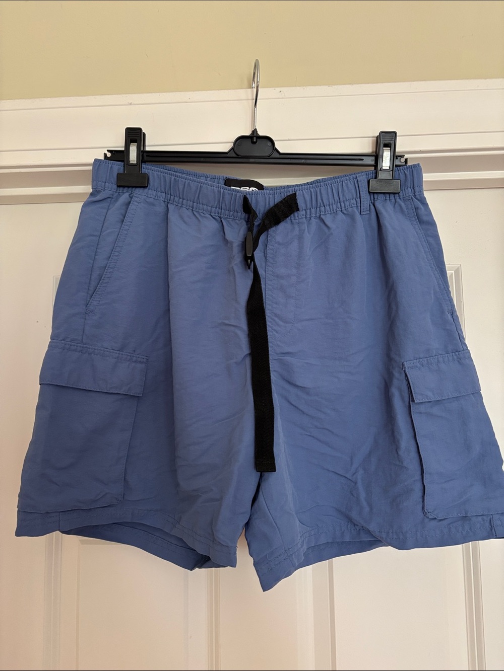 RSQ Light Blue Men's Nylon Cargo Swim Shorts with Drawstring